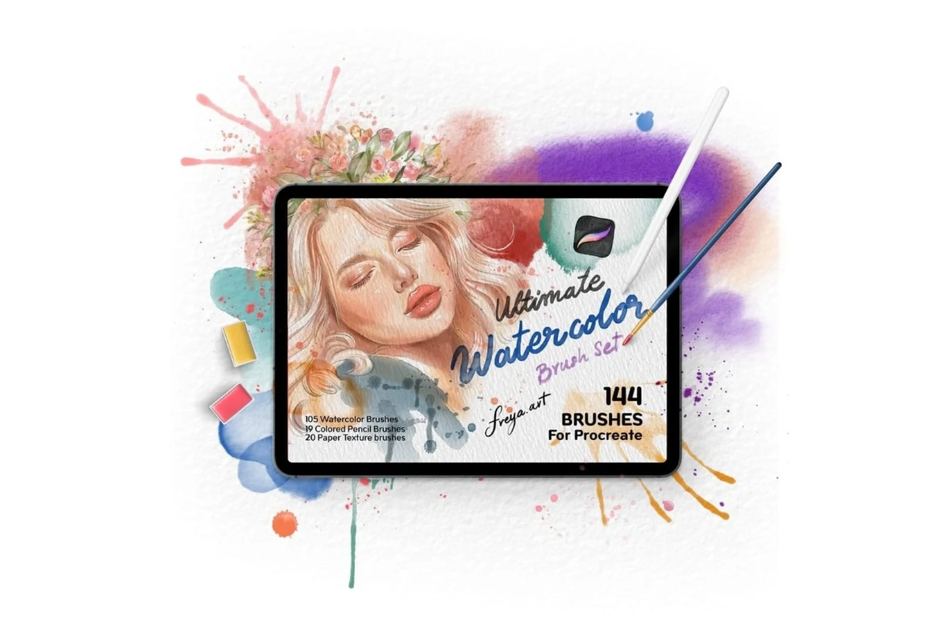 [Кисти] Ultimate Watercolor Set for Procreate (Freya.art), фото 1 из 1.