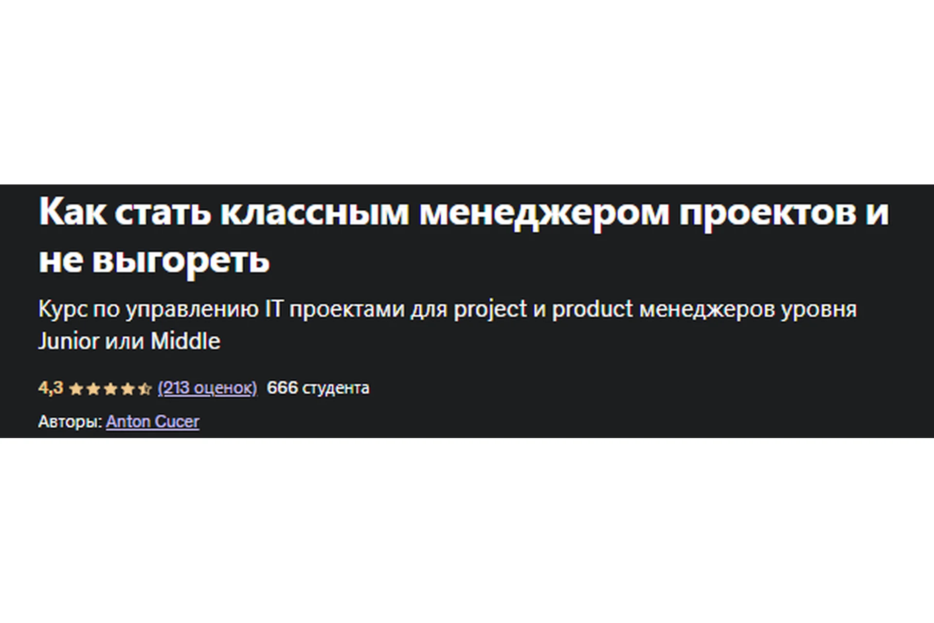 [udemy]  Как стать классным менеджером проектов и не ох..еть (Антон Кучер), фото 1 из 1.