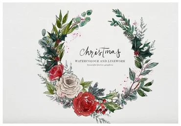[CreativeMarket] Christmas Watercolour and Inky Line / Рождественская графика (Twigs and Twine)