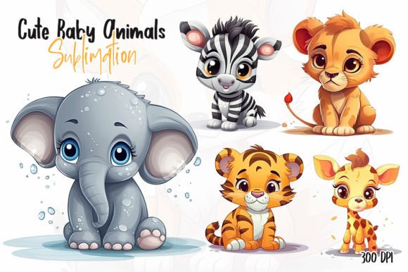 [Creativefabrica] Cute Baby Animals Sublimation Clipart / Сублимационный клипарт милых детенышей животных (Aspect_Studio)