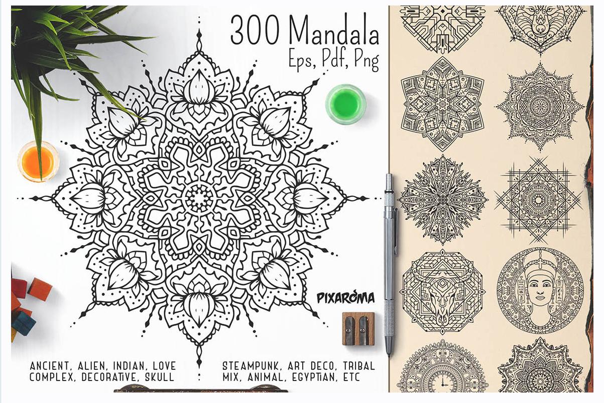 [dealjumbo] 300 Векторных Украшений Мандалы