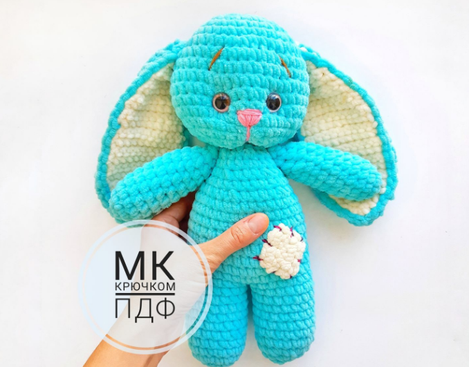 [Fiona_dolls] Плюшевый вязаный зайка крючком, мастер класс игрушка заяц, фото 1 из 1.