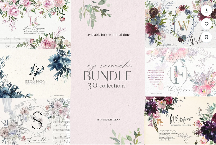 [Creative Market] My Romantic bundle / Цветочный клипарт, 30 Коллекции (Yulia Podlinnova)