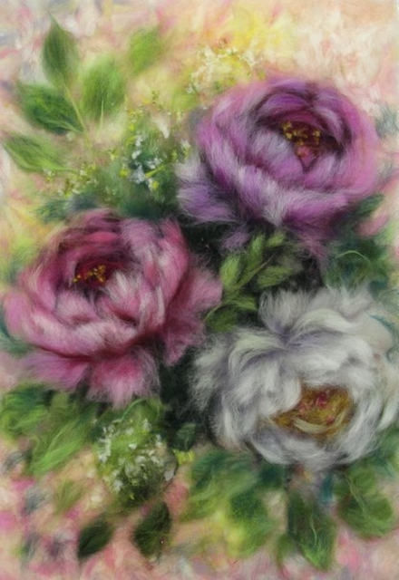 Шерстяная живопись. Видеоурок Мраморные розы (Яна Богданова)