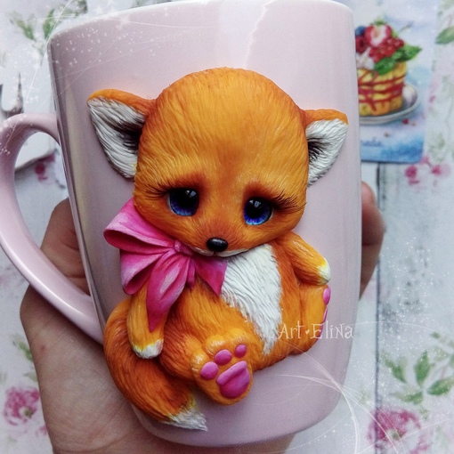 [art_elina_] Лисичка с бантиком, декор на кружке (Элина Авчухова)