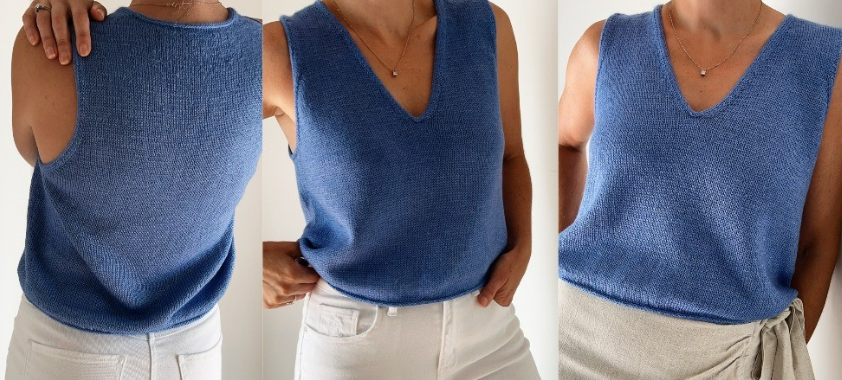 [vjazhi.ru] Базовый летний топ с V-горловиной, вязаный спицами сверху Avani (caidree)