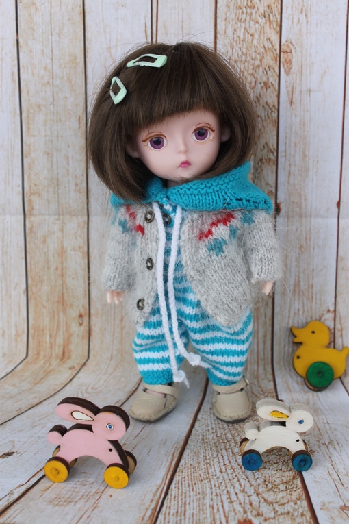 Маленькая фея-комбез с ажурным капюшоном и кофточка с жаккардом на Баболи, 16 см (Марина Кащенкова)