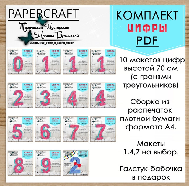 [Papercraft] Комплект Цифры 70см с гранями треугольников (Марина Булычева)