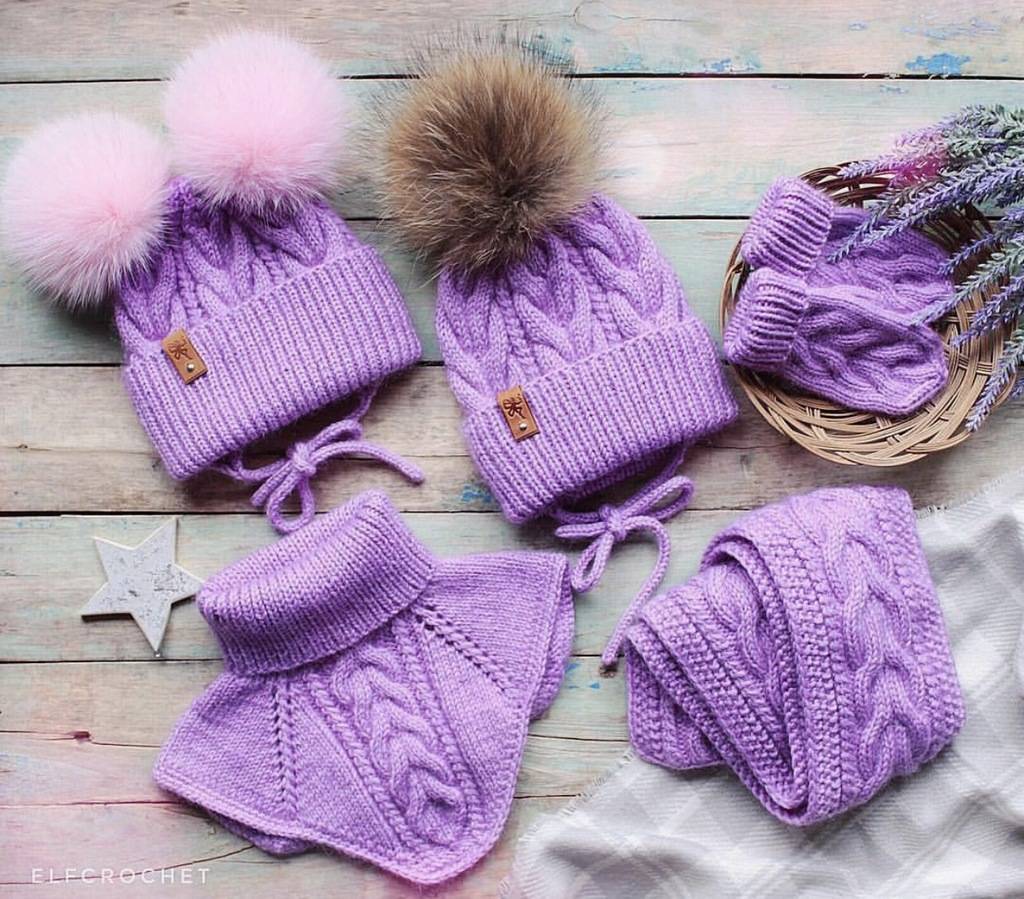 Шапка и манишка спицами (ElfCrochet)