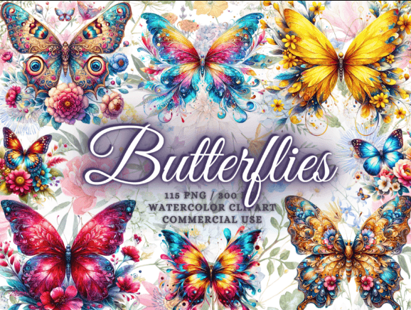 [Creativefabrica] Watercolor Butterflies Clipart Butterfly