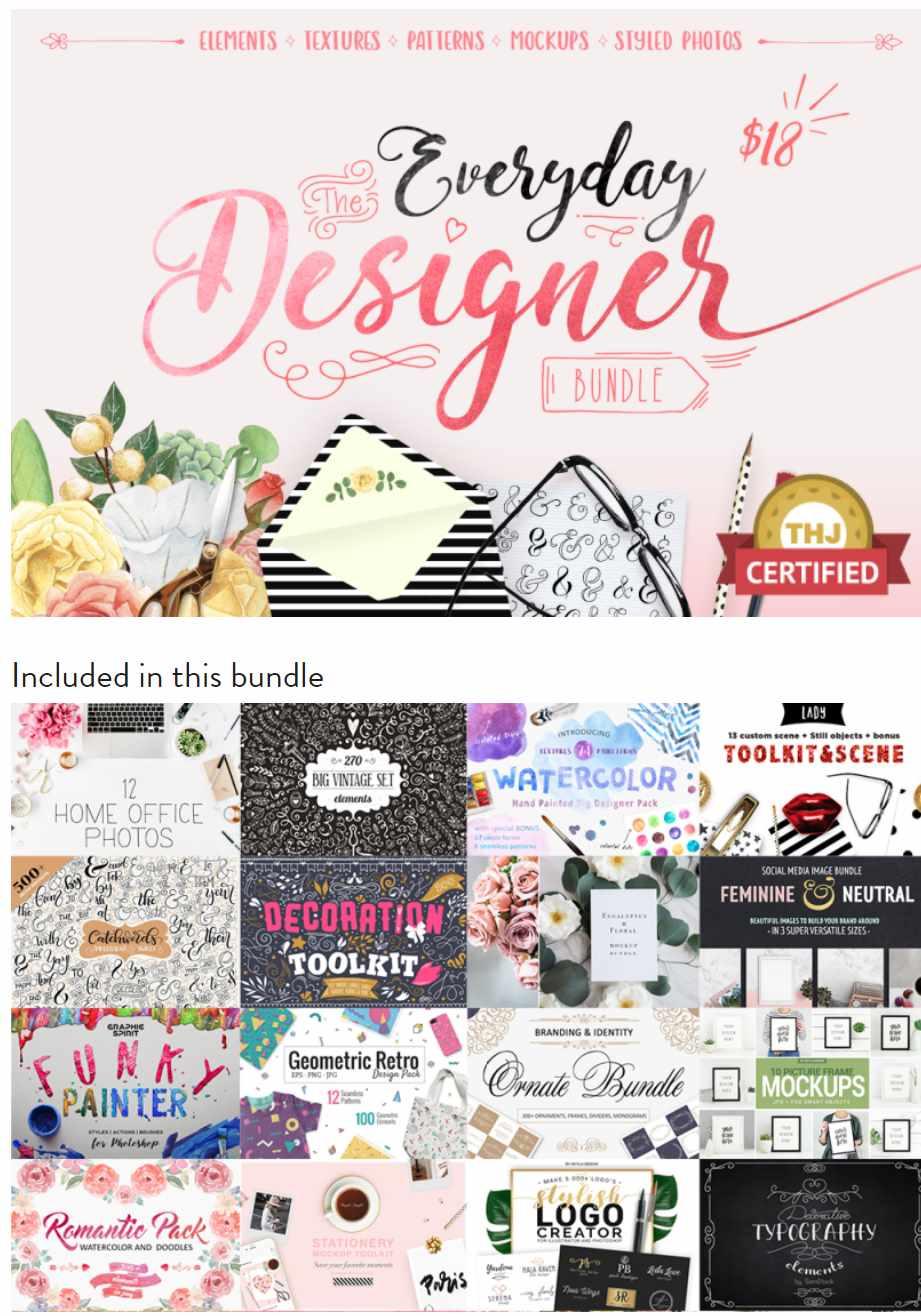 [Thehungryjpeg] The Everyday Designer Bundle. Повседневный дизайнерский набор за Июль 2017