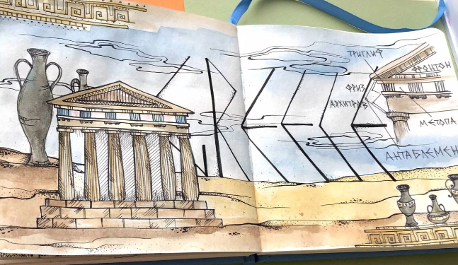 [hurlyburlyschool] Древний мир. Греция. 3 блок из курса. Первые шаги в историю искусств. Скетчбук, фото 1 из 1.