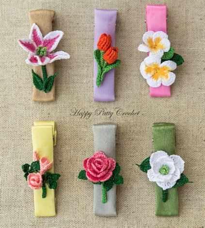 Flower Hair Clips Set/Набор заколок для волос с цветами (HappyPattyCrochet)
