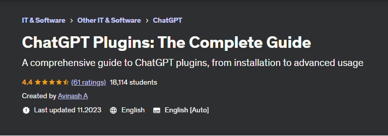 [Udemy] Плагины ChatGPT: полное руководство (Avinash A, Авинаш А)