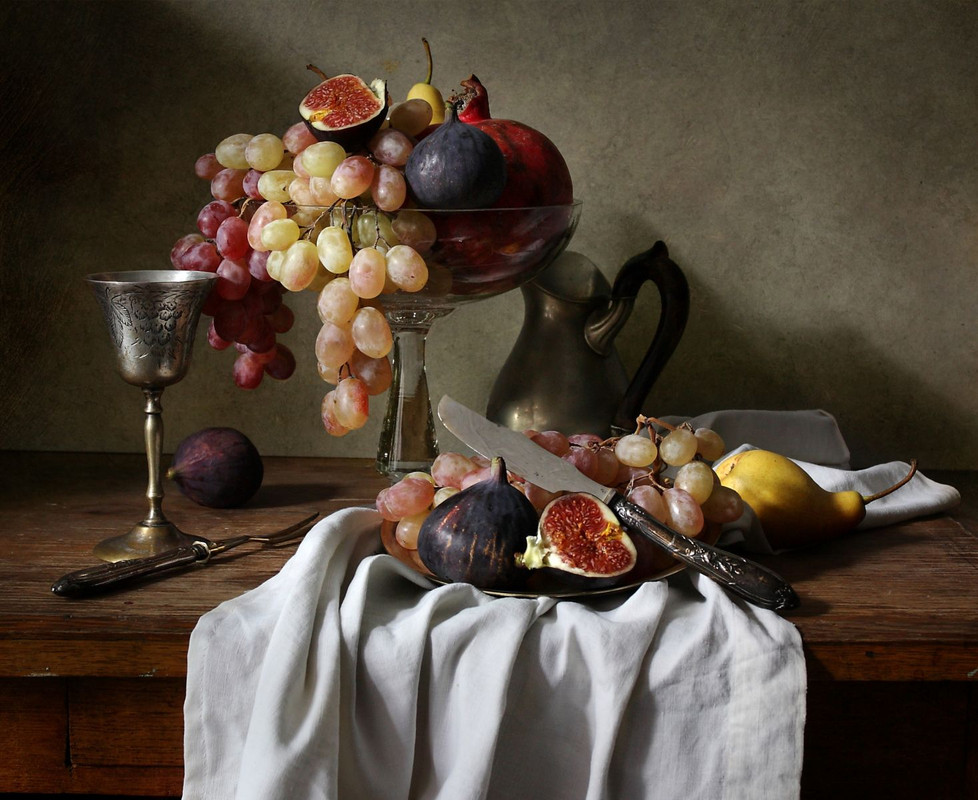 Голландский натюрморт в жидком масле. Натюрморт с гранатом и инжиром (Надежда Ильина)