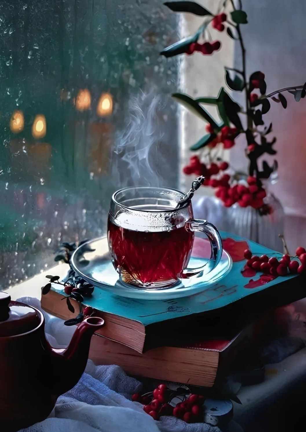 Чашка чая и ягоды (Ольга Базанова)