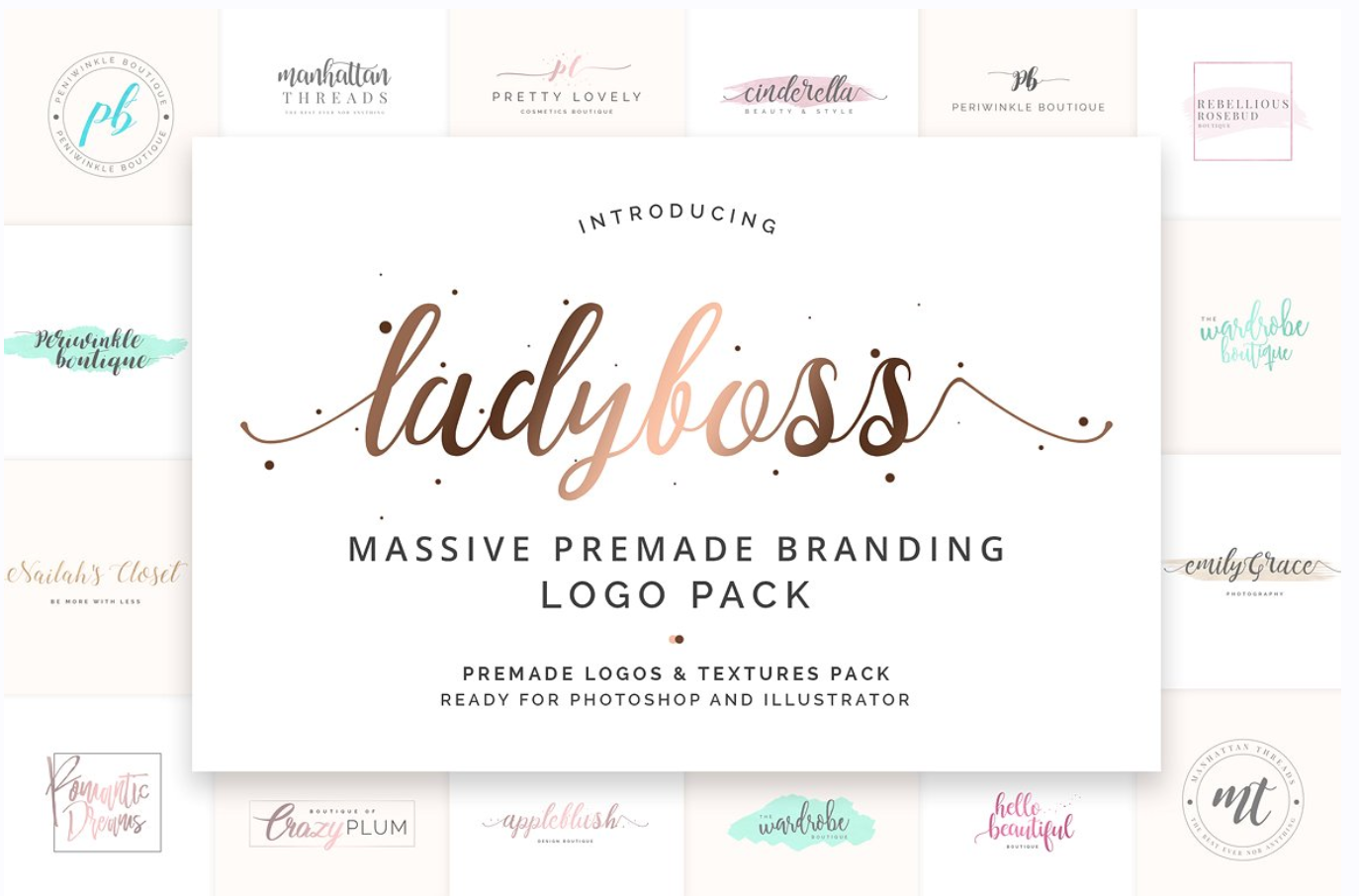 [Creative Market] Ladyboss Logo Pack — 330 логотипов в «женском» стиле. PS & AI