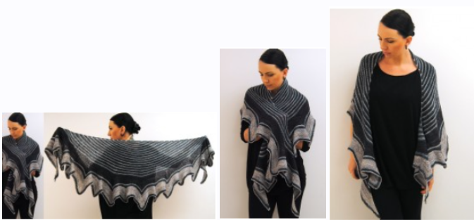 [Вяжи.ру] Трёхцветная шаль спицами Abaia