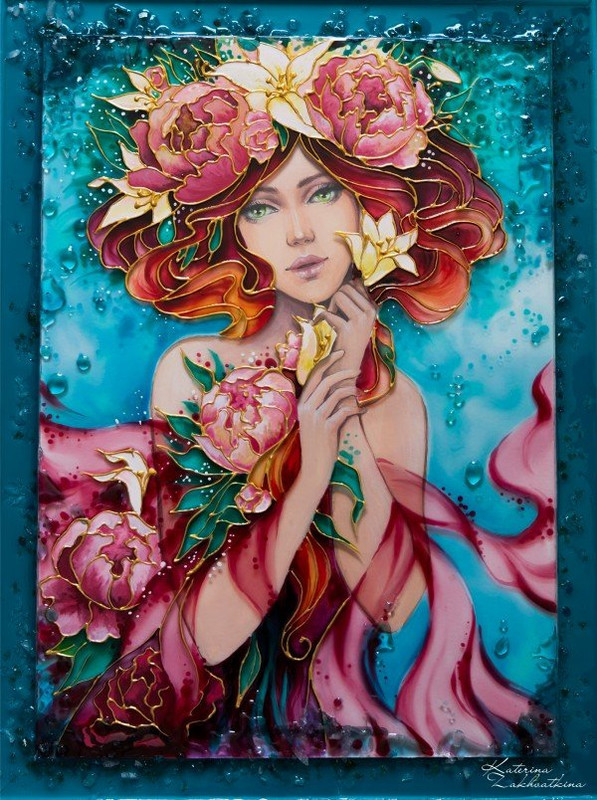 Откровение весны. Витражная роспись+живопись. Техника Resinart (Екатерина Захваткина)