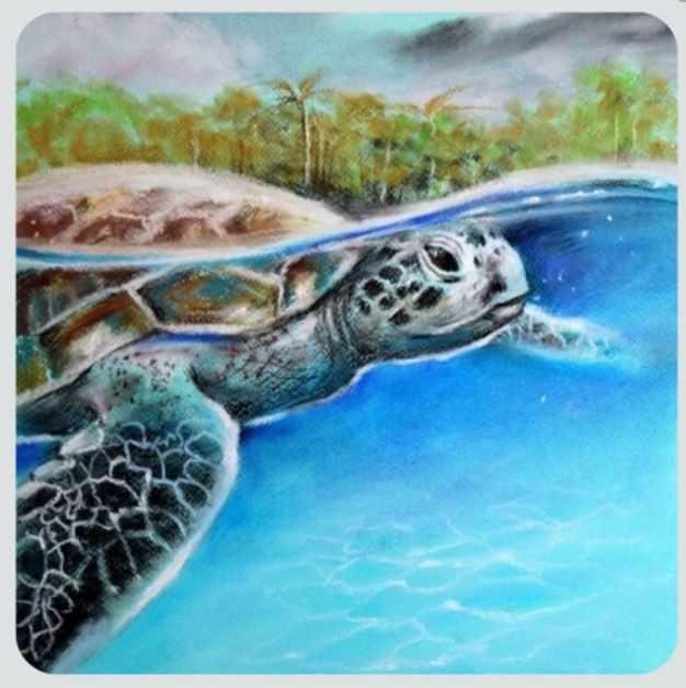 Рисуем морскую черепаху сухой пастелью (Юлия Кошелева)