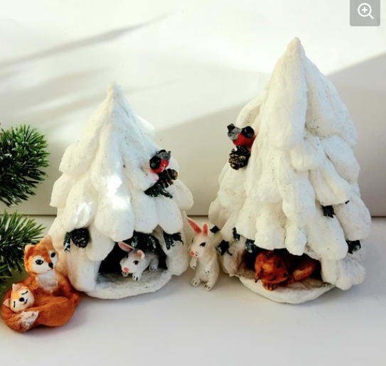 [Ватные игрушки] Елочки с гротом, зайчатами и лисятами (Татьяна Соболева)