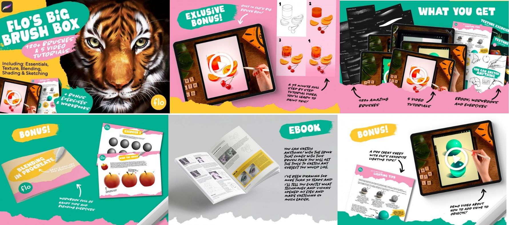 Большой набор кистей Procreate + туториалы и рабочие тетради по рисованию / Flo’s Big Procreate Brush Box (Art with Flo)