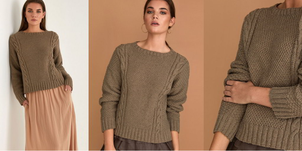 [Вяжи.ру] Пуловер с косами Camel (Ким Харгривз)