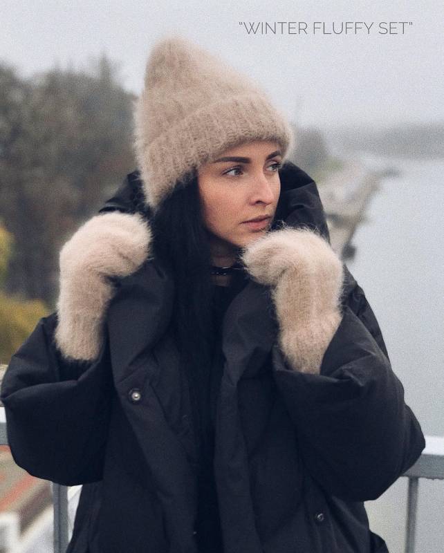 Комплект шапка и варежки Winter Fluffy Set (grenka87knit)