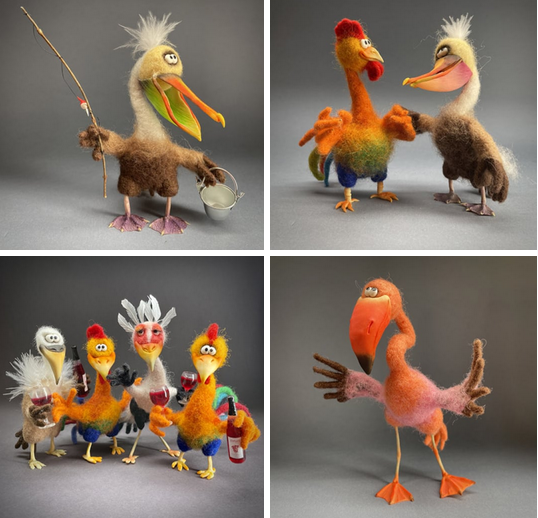 Суперкомплект: Фламинго + Венценосный журавль + Секретарь + Пеликан (Ирина Егорова)