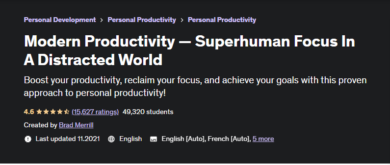 [Udemy] Современная продуктивность — сверхчеловеческий фокус в отвлеченном мире (Brad Merrill, Брэд Меррилл)