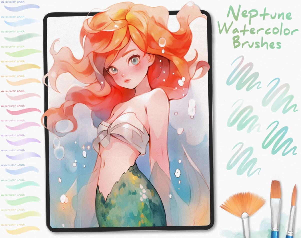 Акварельные кисти для Procreate. Neptune Watercolor Brushes for Procreate (Disyukov)