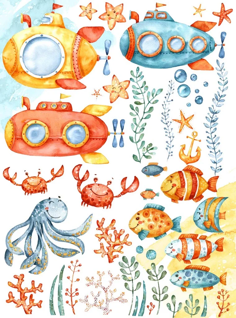 [Mirramian.art] Акварельный Набор Морской Субмарина (Ксения Фёдорова)