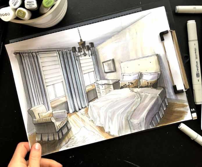 [Interior Sketch] Базовый курс по интерьерному скетчингу маркерами + текстиль (Ольга Каминская)