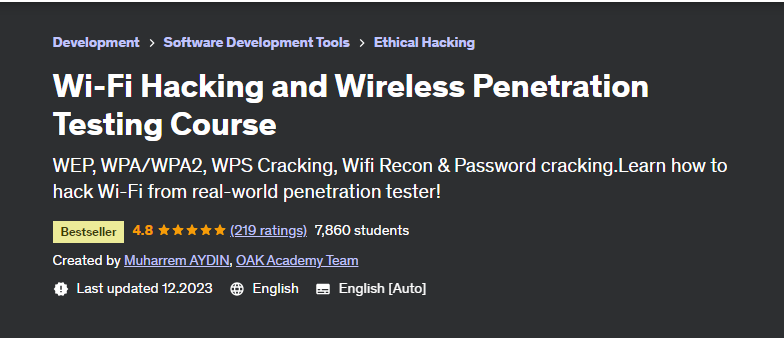 [Udemy] Курс по взлому Wi-Fi и тестированию беспроводных сетей на проникновение (Muharrem AYDIN, Мухаррем Айдин), фото 1 из 1.