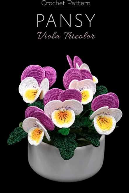 Pansy Flower/Цветок анютины глазки (HappyPattyCrochet)