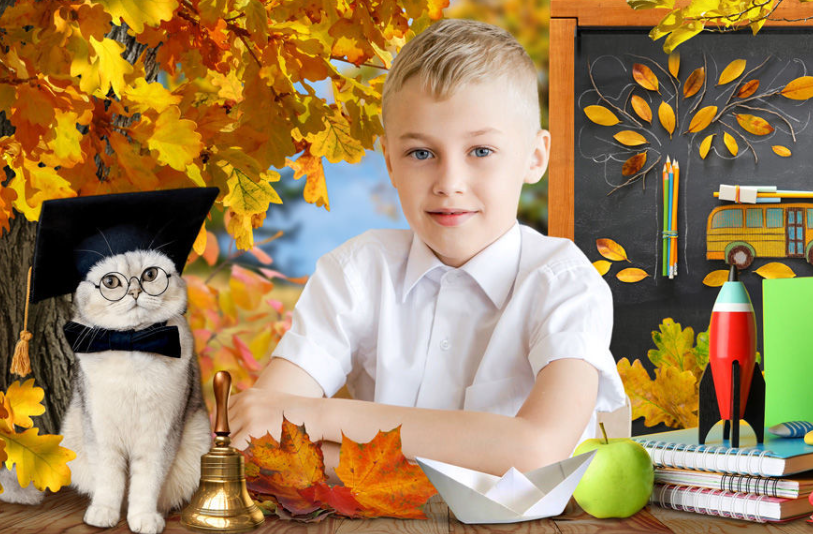 [DigitalArtStudio] Фотошаблон «Золотая осень. Кот ученый»