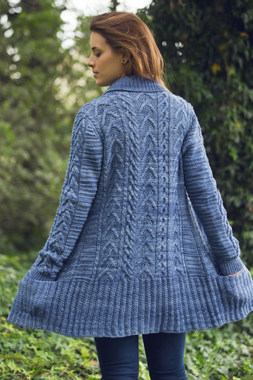 [Вяжи.ру] Длинный кардиган спицами Citadel с шалевым воротником