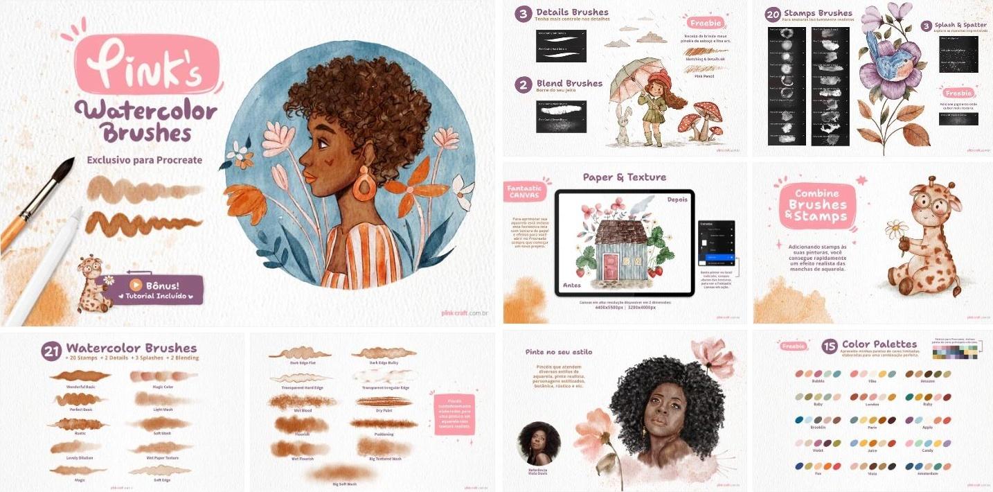 Акварельные кисти для Procreate + туториал. Pink's Watercolor Brushes (Pink craft)
