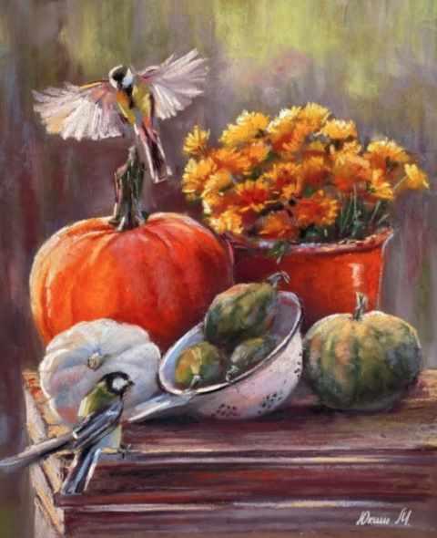 Осенний натюрморт с любопытными синичками (Марина Юкиш)