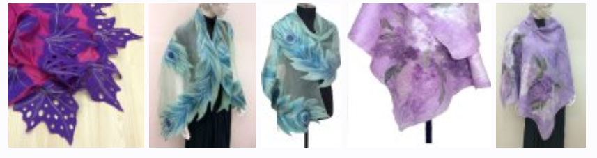 Шелковый палантин с декором из префельта + Валяный палантин с пастельным рисунком Сирень (Татьяна Кубрак)