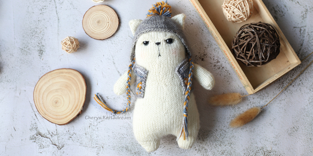 [Вяжи.ру] Вязаный спицами сердитый кот Labby (Cheryx), фото 1 из 1.