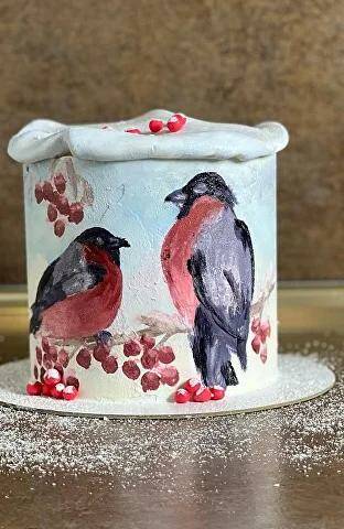 Рисунок на торте Снегири (Галина Егиазарян)