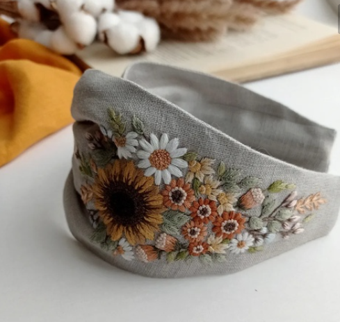 Ободок с подсолнухом. Схема вышивки (Полина Лотышева)