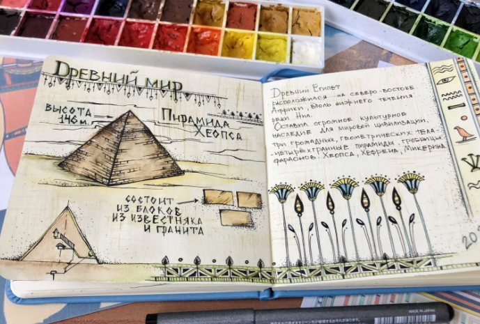 [hurlyburlyschool] Древний мир. Египет. 2 блок из курса. Первые шаги в историю искусств. Скетчбук, фото 1 из 1.