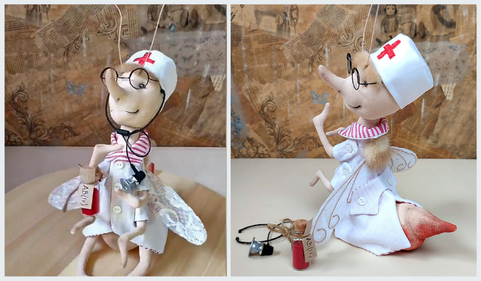 Доктор Комар. Игрушка в технике грунтованный текстиль (Инесса Петухова)