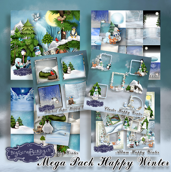 Новогодняя фотокнига. Happy Winter Mega Pack (Digiscrapbooking)