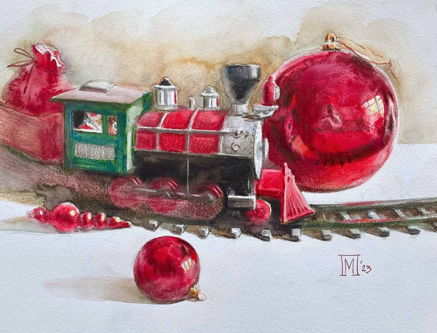 [Lectoroom] Новогодний паровозик акварельными карандашами (Мария Павлова)