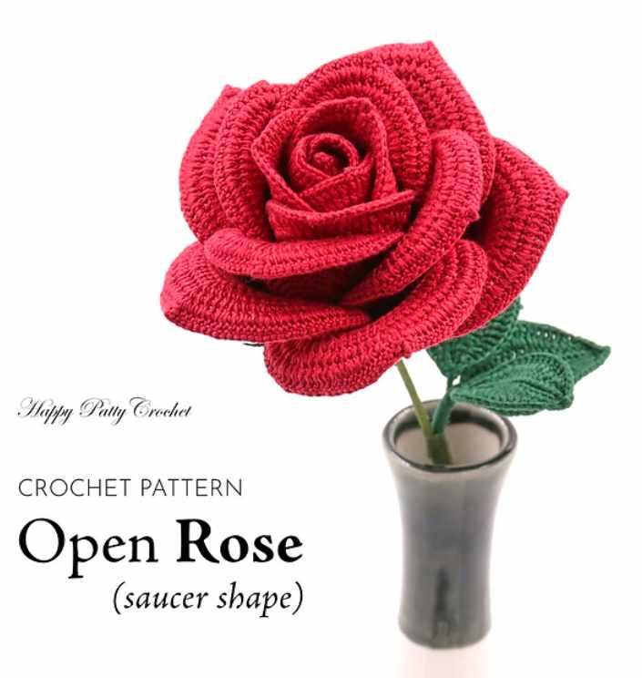 Rose, Open (Saucer Shape)/Роза, открытая (HappyPattyCrochet)