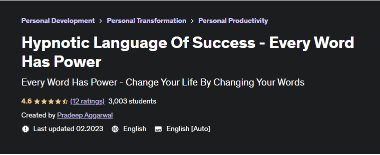 [Udemy] Гипнотический язык успеха - каждое слово имеет силу (Pradeep Aggarwal)