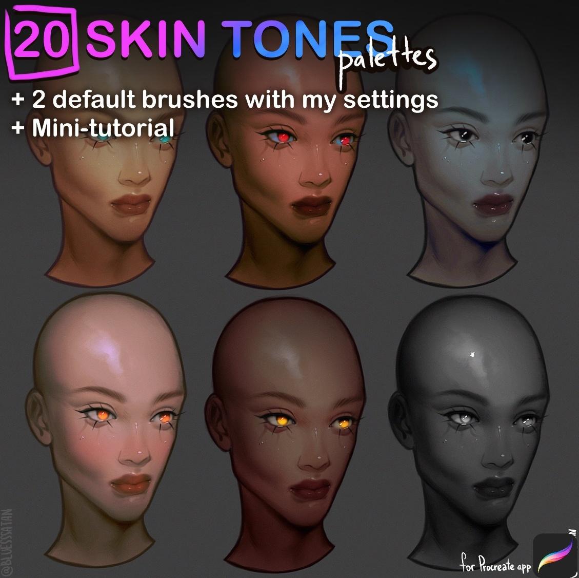 Палитры кожи (20 оттенков) + 2 кисти для Procreate + мини-туториал (Юлия Разумова)